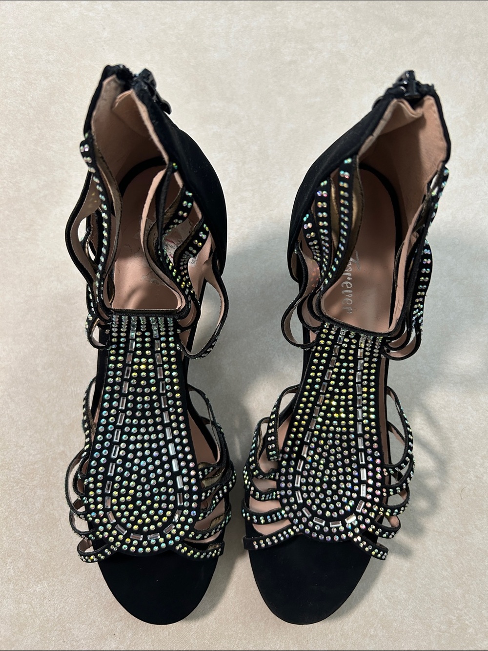 Forever 21 Black Jeweled Strappy High Heels